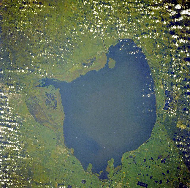 Lake Okeechobee seen from space, the lake the Belle Glade people lived around.