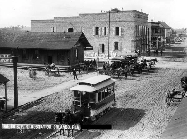 The mule-drawn Orlando Street Railway on Church Street, between 1886 and 1893.