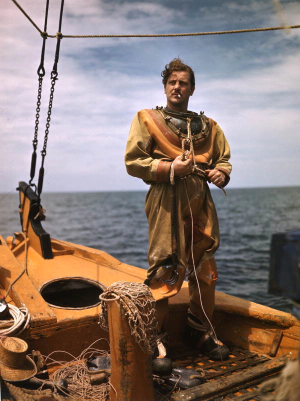 Sponge diver John Gonatos in Tarpon Springs, about 1945. State Archives of Florida.