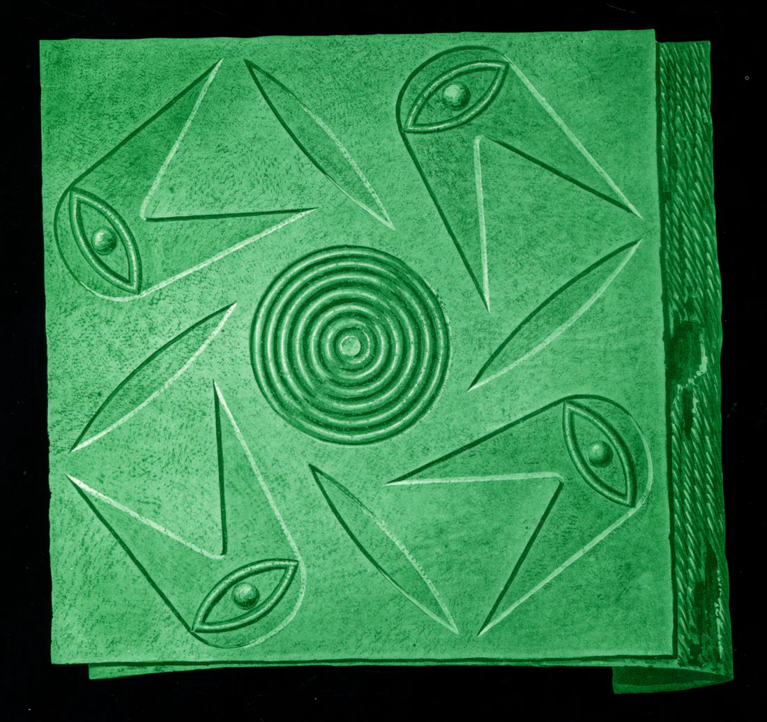 A copper plate that Clarence B. Moore dug from the Mount Royal mound in 1893.