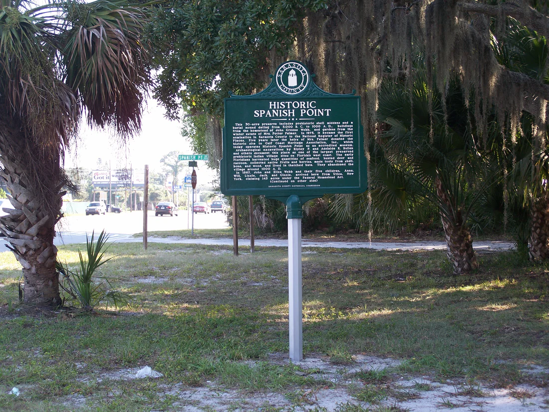 The historical marker at Historic Spanish Point in Osprey, 2010.