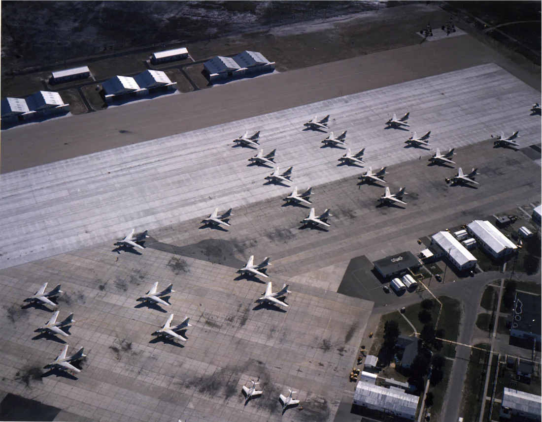 Navy A3D Skywarrior planes on the flight line at Naval Air Station Sanford, about 1960.