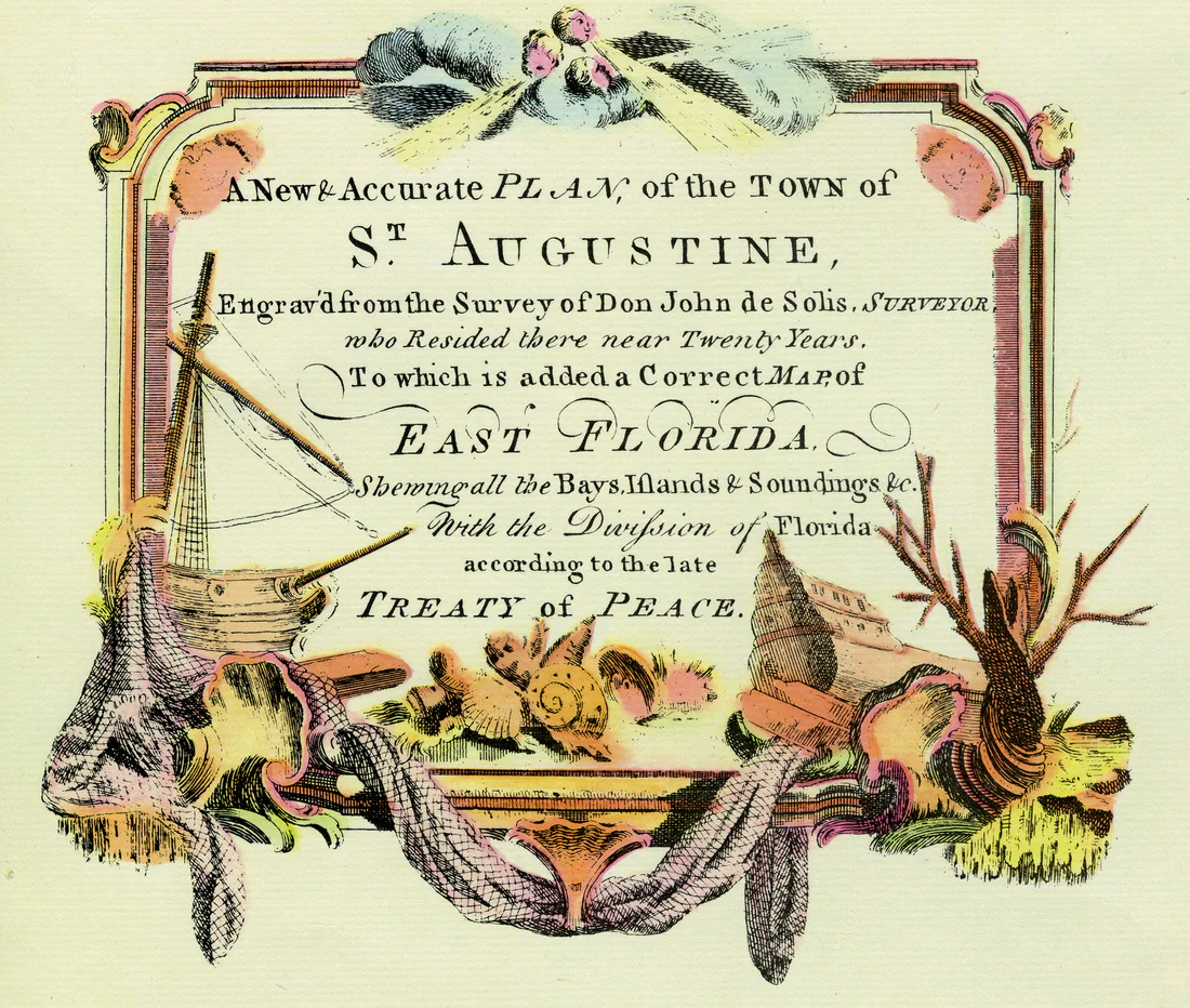 The title panel of a 1764 plan of St. Augustine, made soon after Florida passed to Britain.