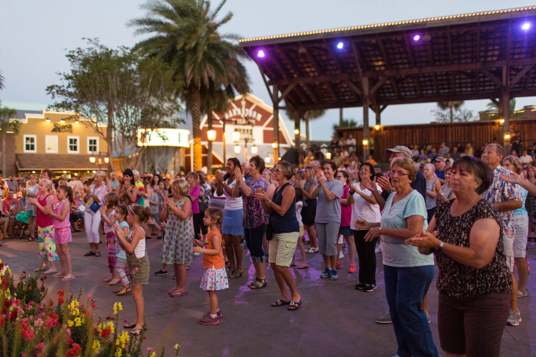 Dancing at an evening town square event in The Villages, 2017.