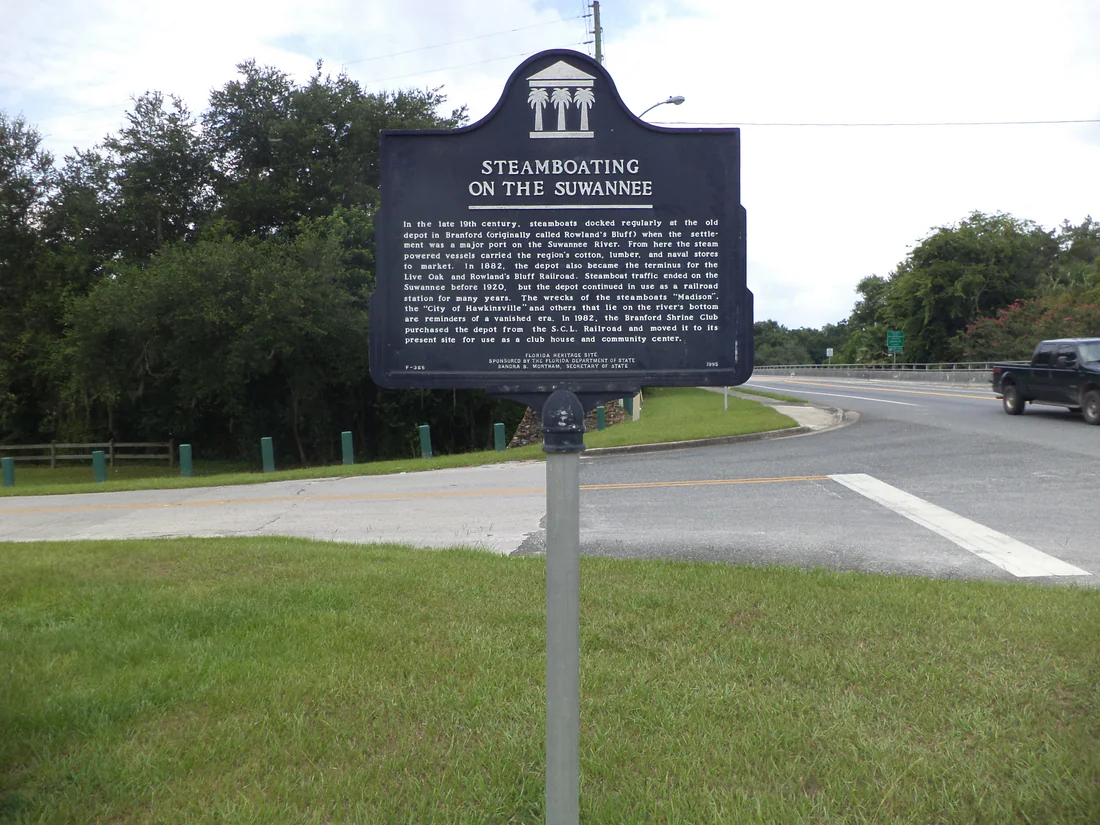 The Steamboating on the Suwannee historical marker in Branford, 2014.