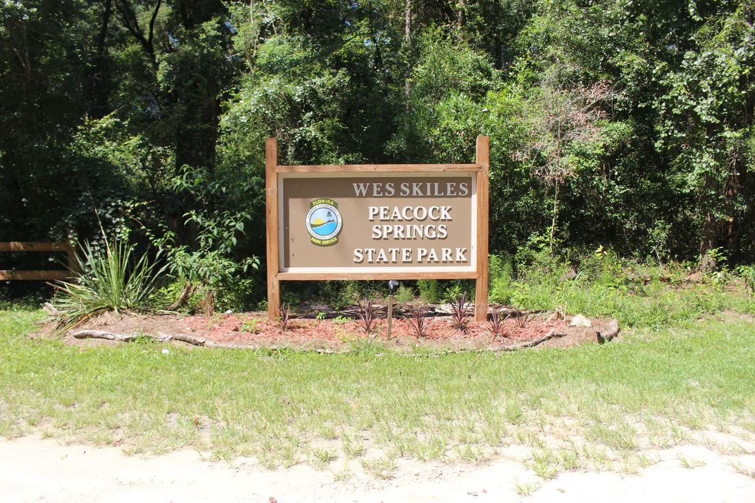 The sign for Wes Skiles Peacock Springs State Park, which took that name in 2011.