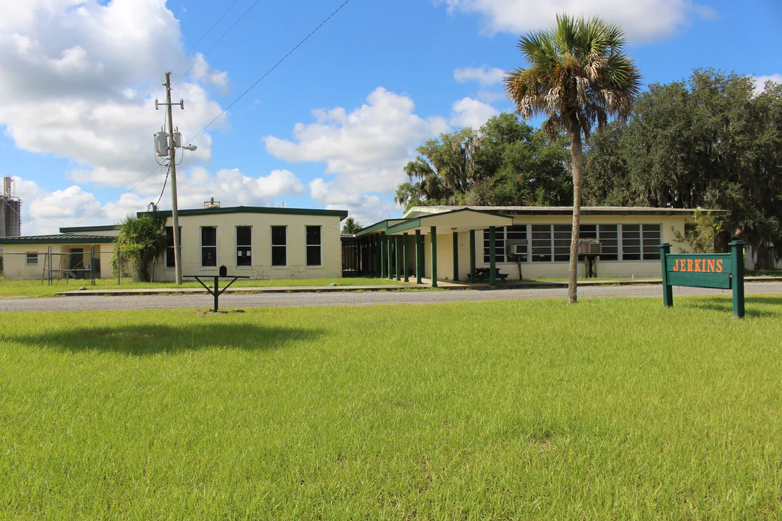 The former Jerkins High School building in Perry, 2019.