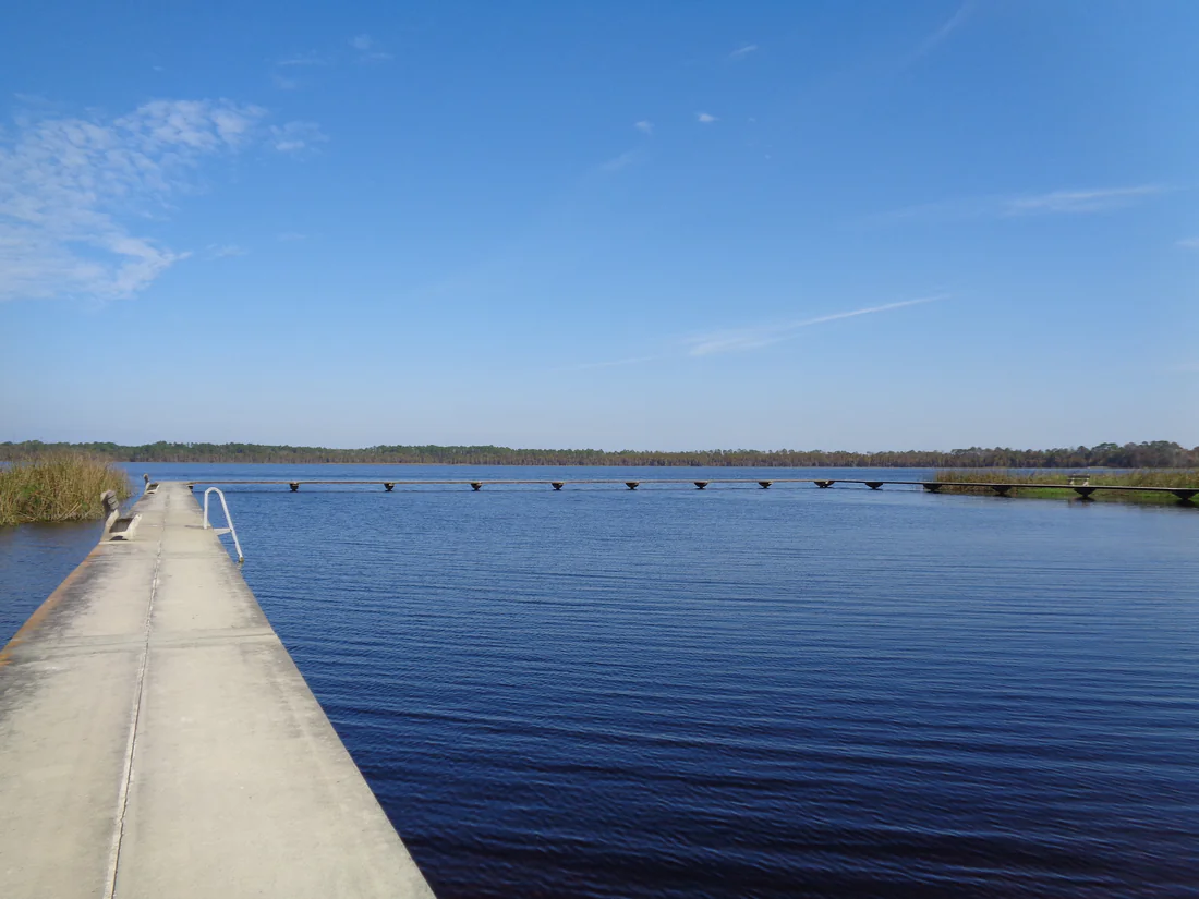 A pier reaching into the lake beside the town of Lake Butler, 2015.