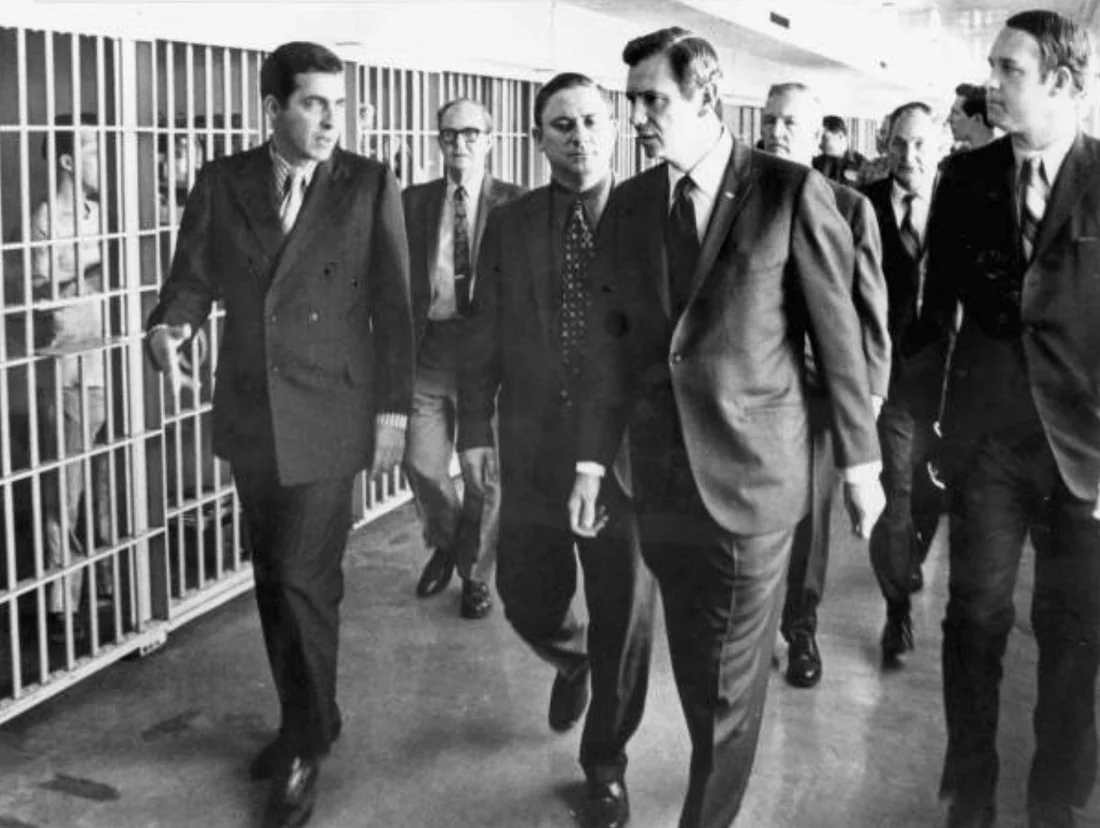 Governor Reubin Askew on an inspection tour of Raiford Prison with corrections officials, 1971.