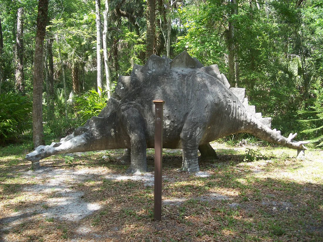 A dinosaur statue at the Dunlawton Sugar Mill Gardens in Port Orange.