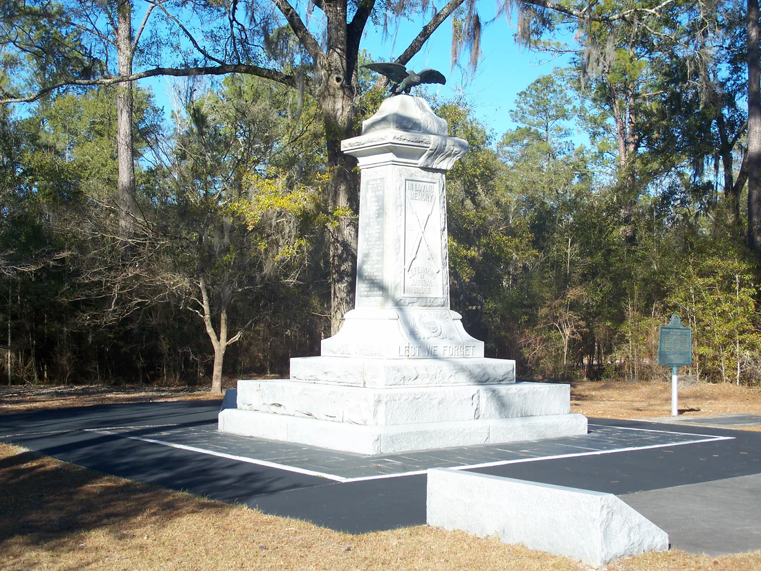 The monument at Natural Bridge Battlefield Historic State Park, where the Union troops were turned back in 1865.