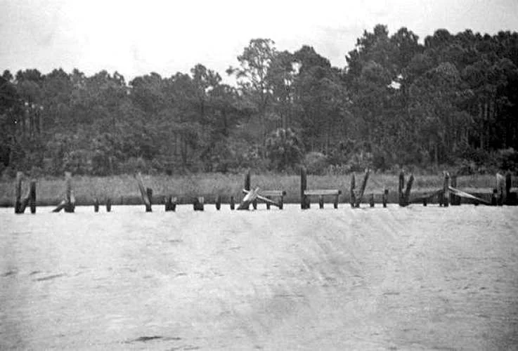 Remains of the government docks at Port Leon, the lost county seat, in the 1960s.