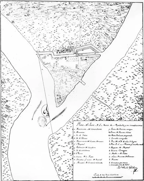 A plan of the fort of San Marcos de Apalache where the Wakulla and St. Marks rivers meet, 1795.