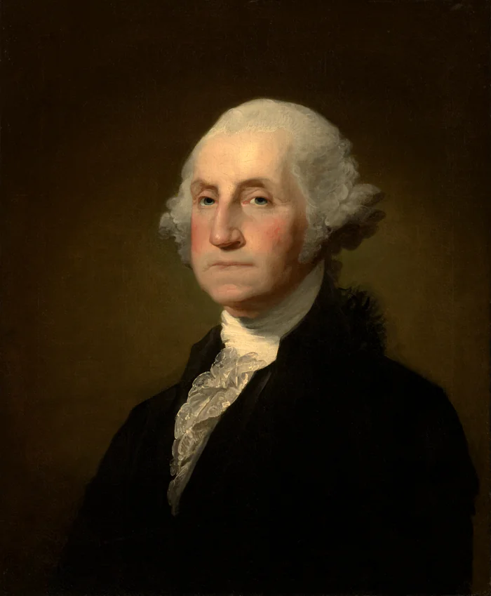George Washington, the first President and the county's namesake, painted by Gilbert Stuart in 1803.
