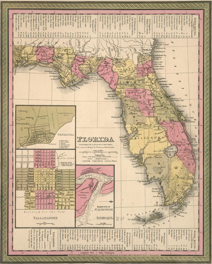 S. Augustus Mitchell's map of Florida, 1846.